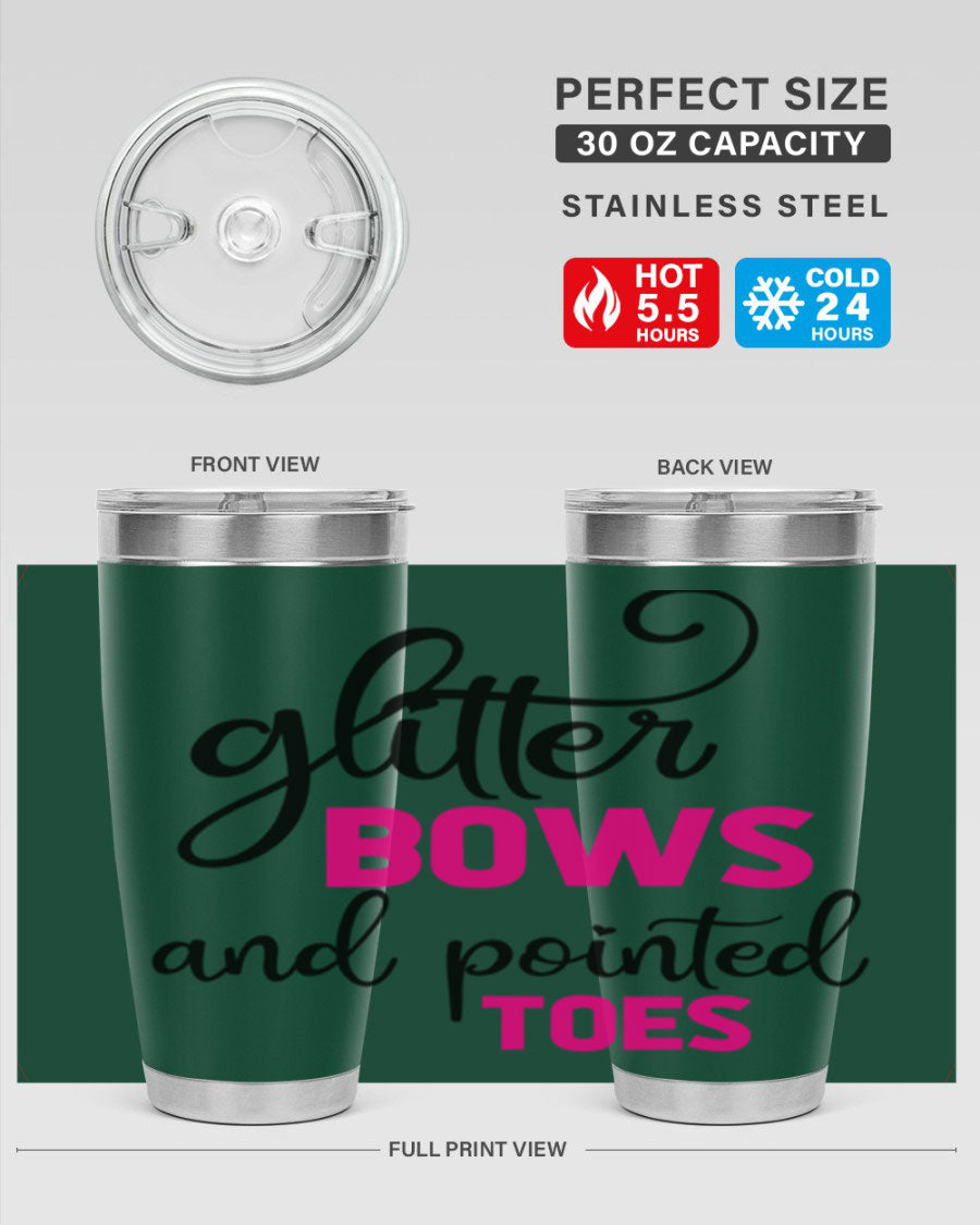 Glitter Bows and Pointed Toes 41# Tumbler featuring a stylish design with double wall vacuum stainless steel and a drink-thru lid.