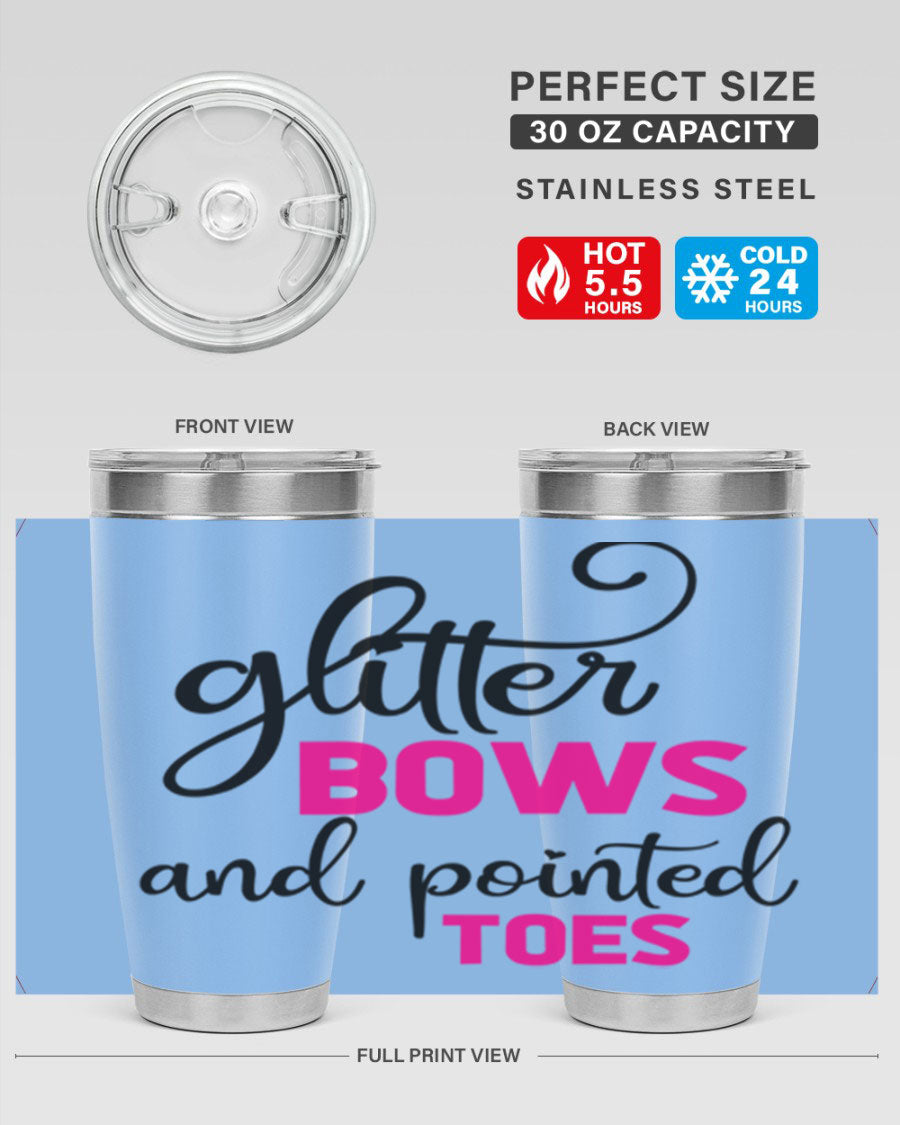 Glitter Bows and Pointed Toes 41# Tumbler featuring a stylish design with double wall vacuum stainless steel and a drink-thru lid.