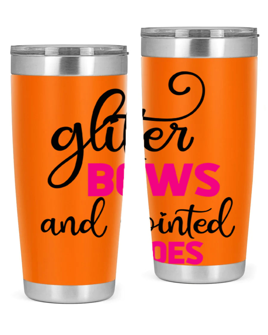 Glitter Bows and Pointed Toes 41# Tumbler featuring a stylish design with double wall vacuum stainless steel and a drink-thru lid.