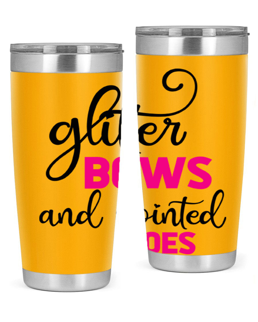 Glitter Bows and Pointed Toes 41# Tumbler featuring a stylish design with double wall vacuum stainless steel and a drink-thru lid.
