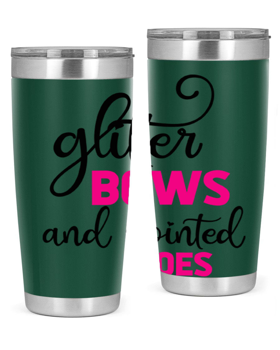 Glitter Bows and Pointed Toes 41# Tumbler featuring a stylish design with double wall vacuum stainless steel and a drink-thru lid.