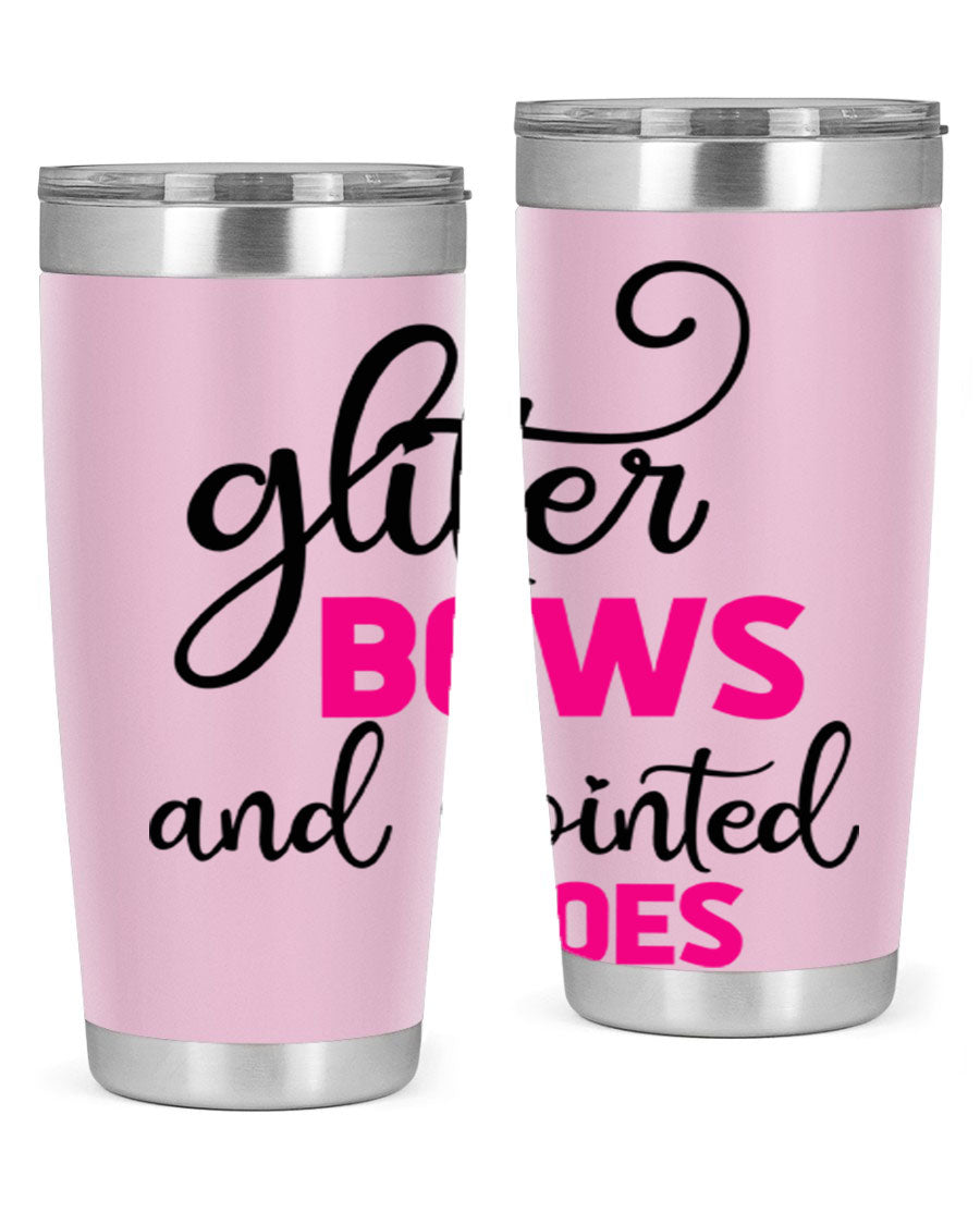 Glitter Bows and Pointed Toes 41# Tumbler featuring a stylish design with double wall vacuum stainless steel and a drink-thru lid.