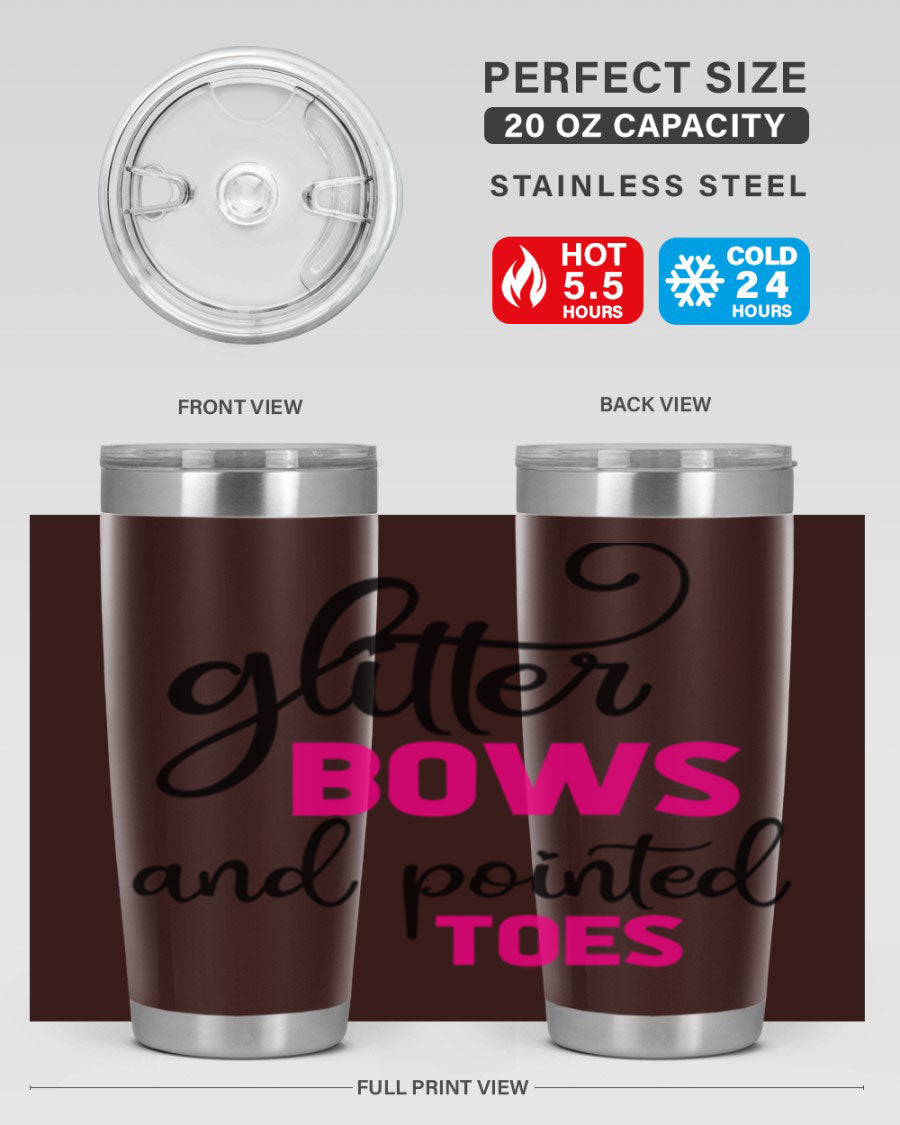 Glitter Bows and Pointed Toes 41# Tumbler featuring a stylish design with double wall vacuum stainless steel and a drink-thru lid.
