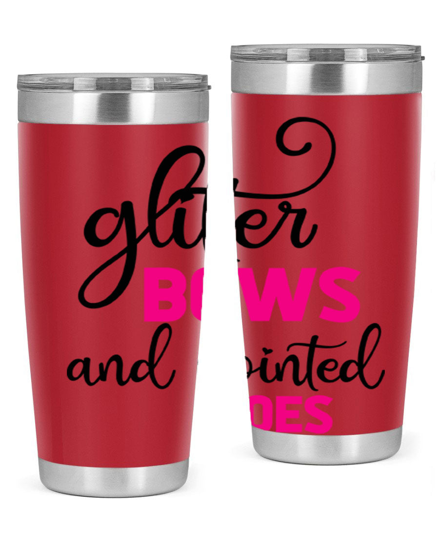 Glitter Bows and Pointed Toes 41# Tumbler featuring a stylish design with double wall vacuum stainless steel and a drink-thru lid.