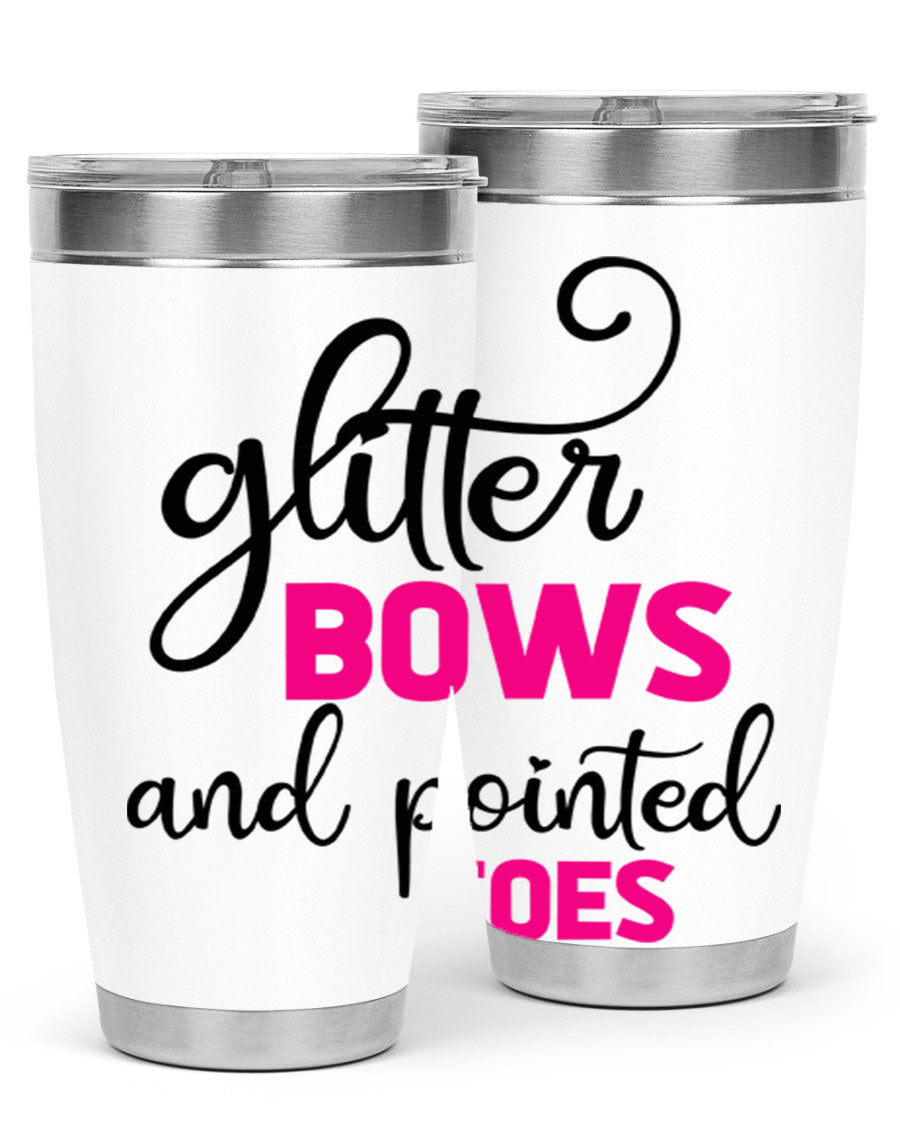 Glitter Bows and Pointed Toes 41# Tumbler featuring a stylish design with double wall vacuum stainless steel and a drink-thru lid.
