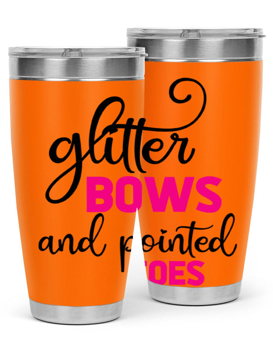 Glitter Bows and Pointed Toes 41# Tumbler featuring a stylish design with double wall vacuum stainless steel and a drink-thru lid.