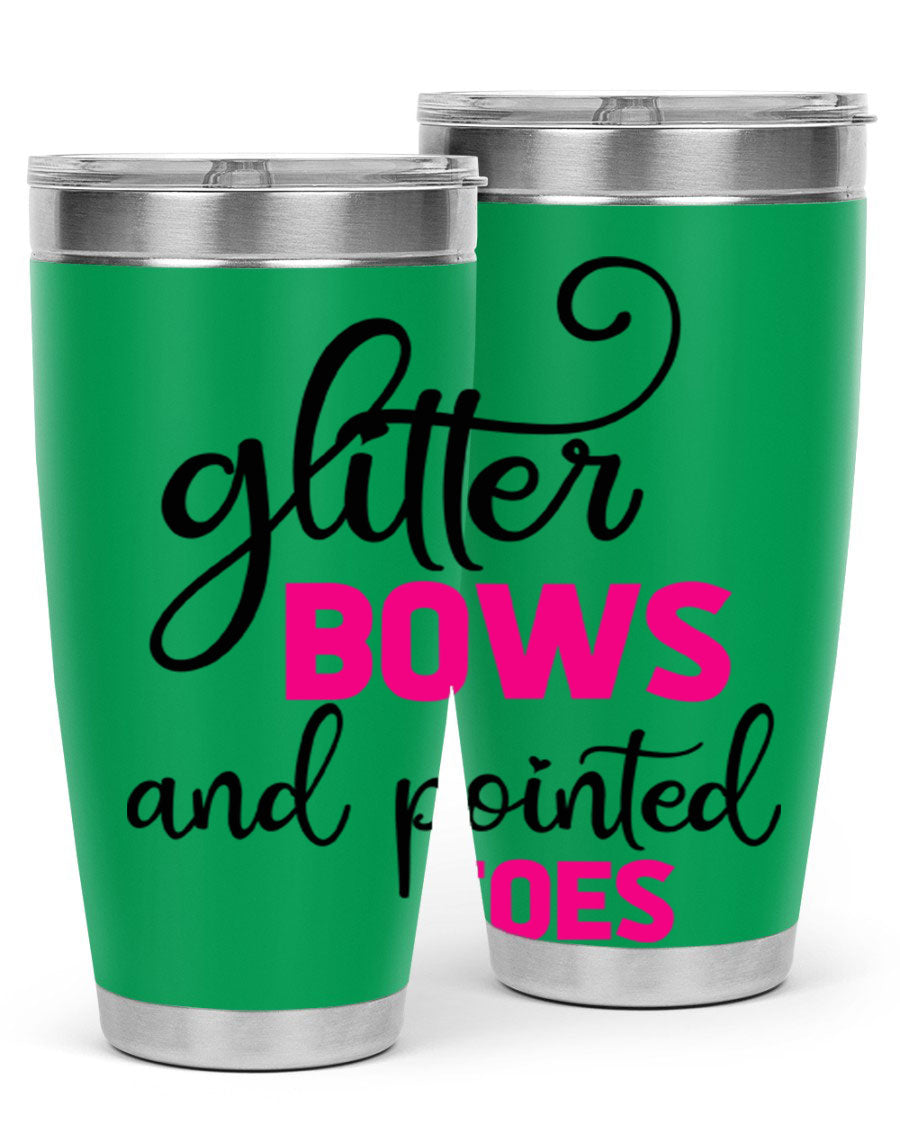 Glitter Bows and Pointed Toes 41# Tumbler featuring a stylish design with double wall vacuum stainless steel and a drink-thru lid.