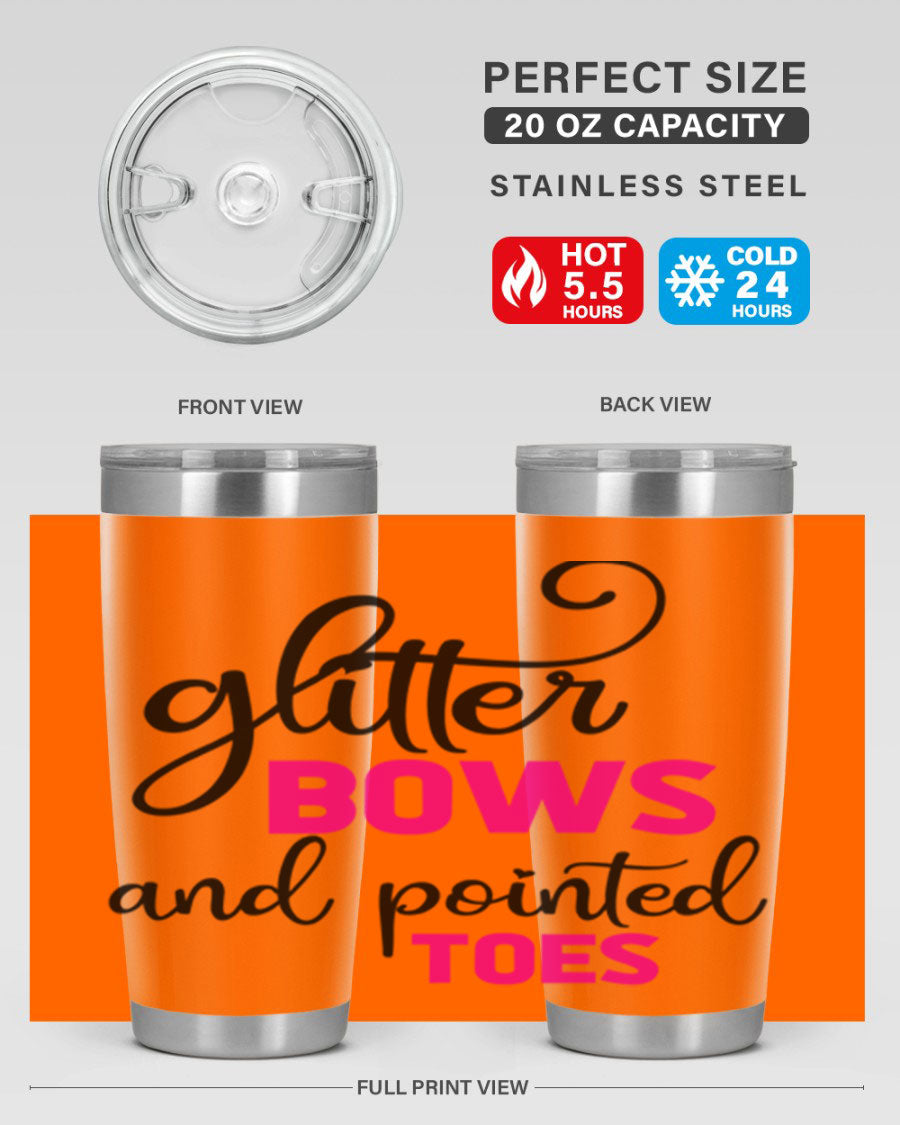 Glitter Bows and Pointed Toes 41# Tumbler featuring a stylish design with double wall vacuum stainless steel and a drink-thru lid.