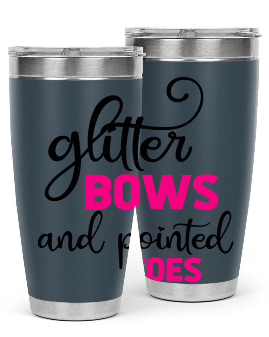 Glitter Bows and Pointed Toes 41# Tumbler featuring a stylish design with double wall vacuum stainless steel and a drink-thru lid.