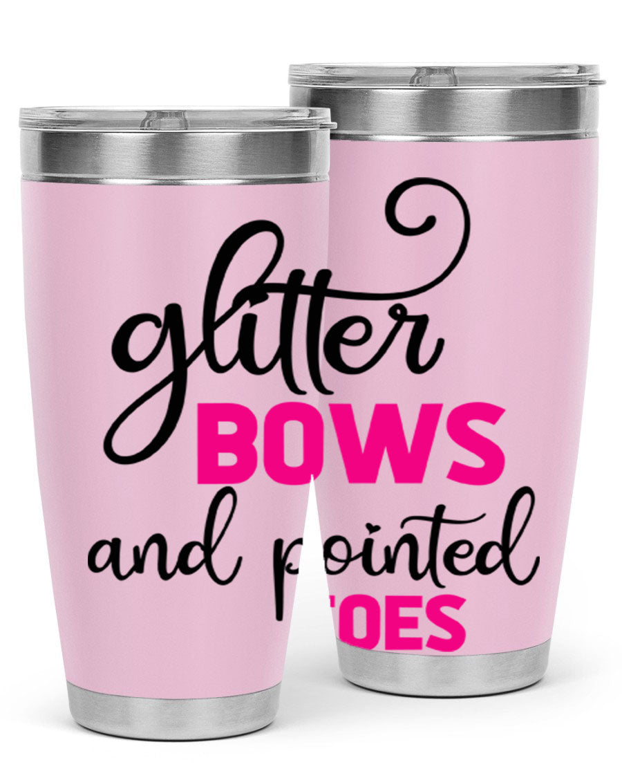 Glitter Bows and Pointed Toes 41# Tumbler featuring a stylish design with double wall vacuum stainless steel and a drink-thru lid.