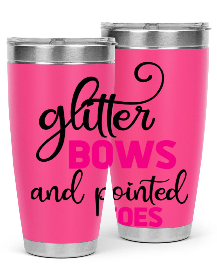Glitter Bows and Pointed Toes 41# Tumbler featuring a stylish design with double wall vacuum stainless steel and a drink-thru lid.
