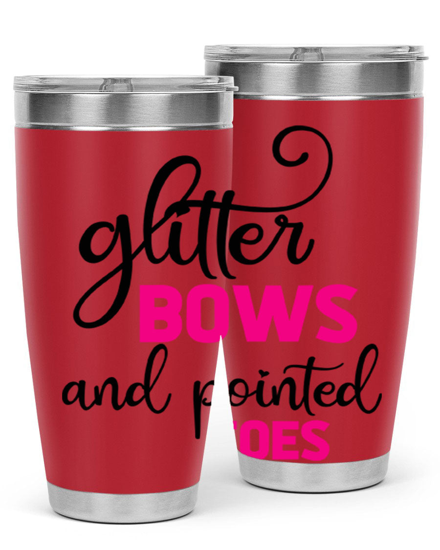 Glitter Bows and Pointed Toes 41# Tumbler featuring a stylish design with double wall vacuum stainless steel and a drink-thru lid.