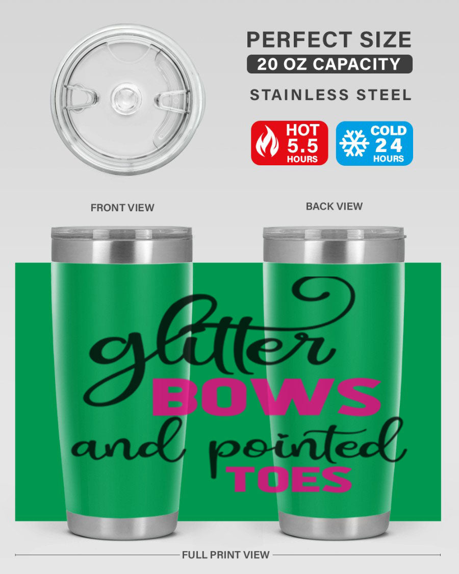 Glitter Bows and Pointed Toes 41# Tumbler featuring a stylish design with double wall vacuum stainless steel and a drink-thru lid.