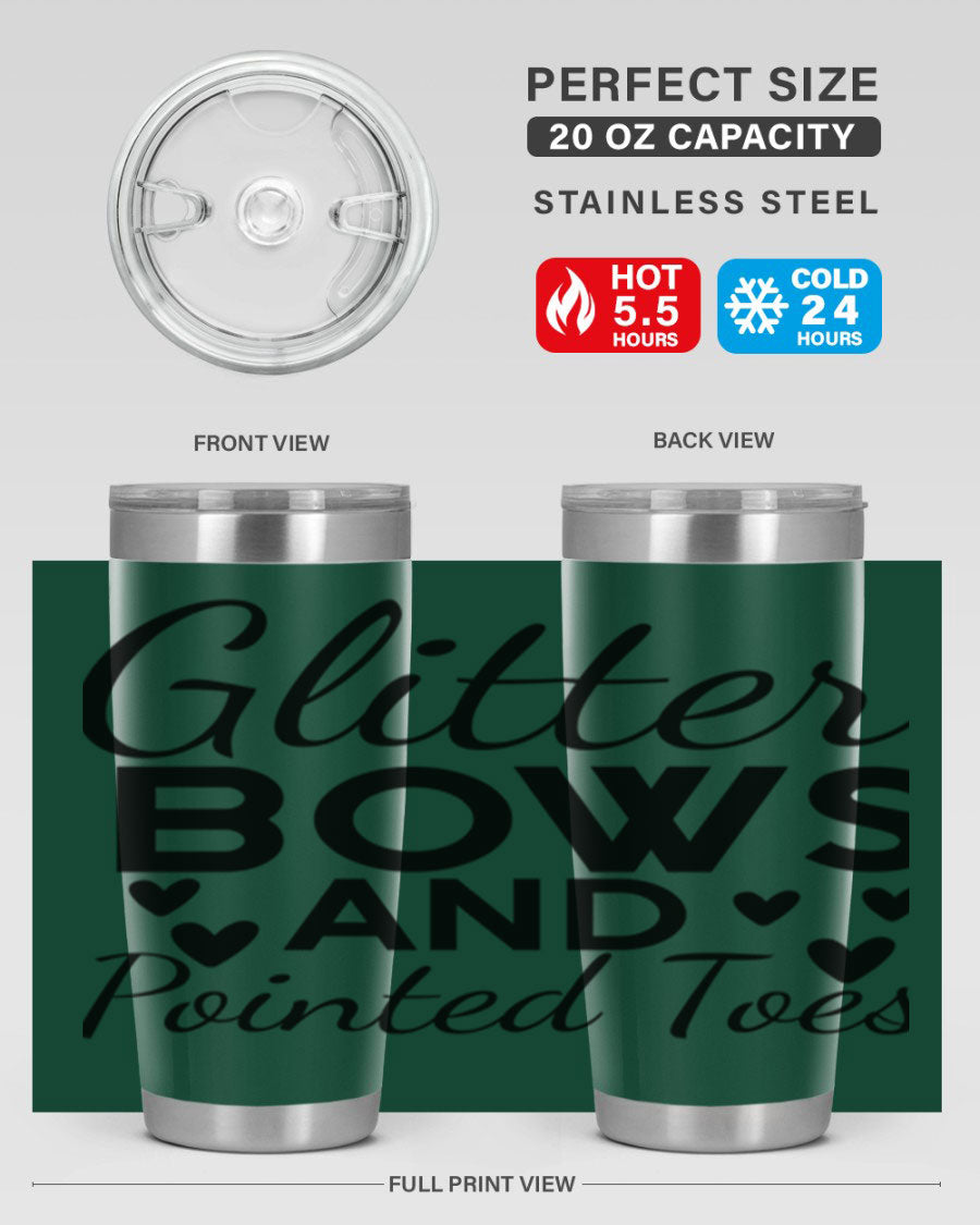 Glitter Bows and Pointed Toes 43# Tumbler showcasing a stylish design with double wall vacuum stainless steel and a vibrant print.