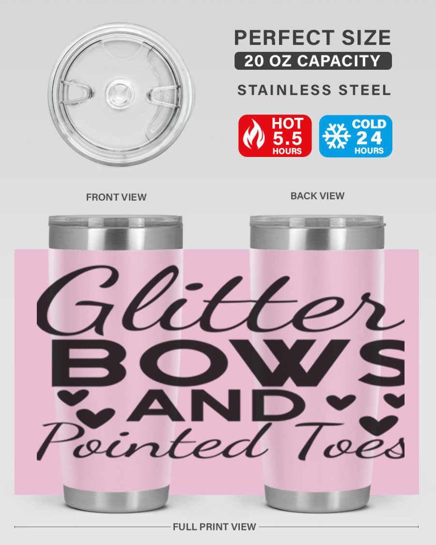 Glitter Bows and Pointed Toes 43# Tumbler showcasing a stylish design with double wall vacuum stainless steel and a vibrant print.