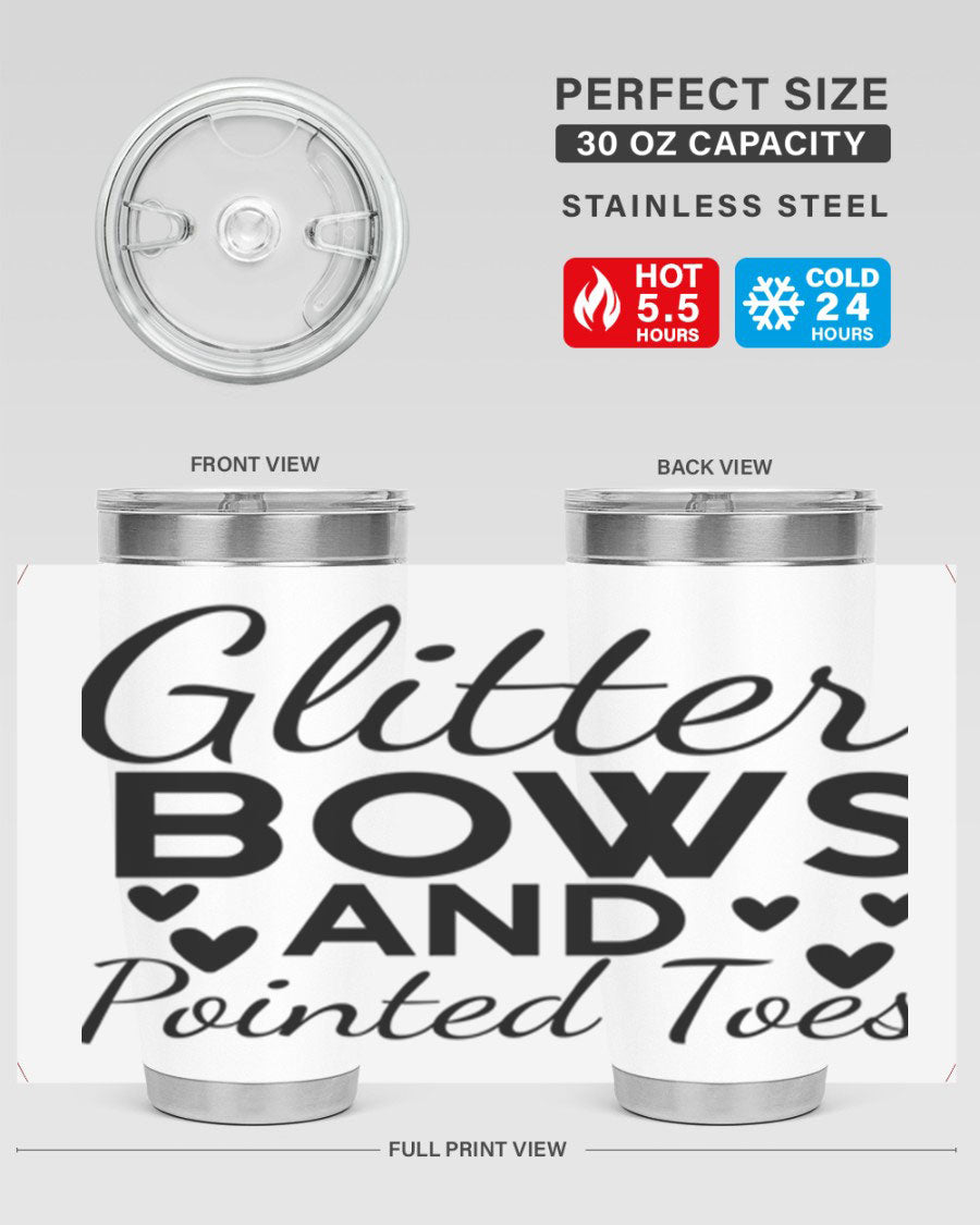 Glitter Bows and Pointed Toes 43# Tumbler showcasing a stylish design with double wall vacuum stainless steel and a vibrant print.