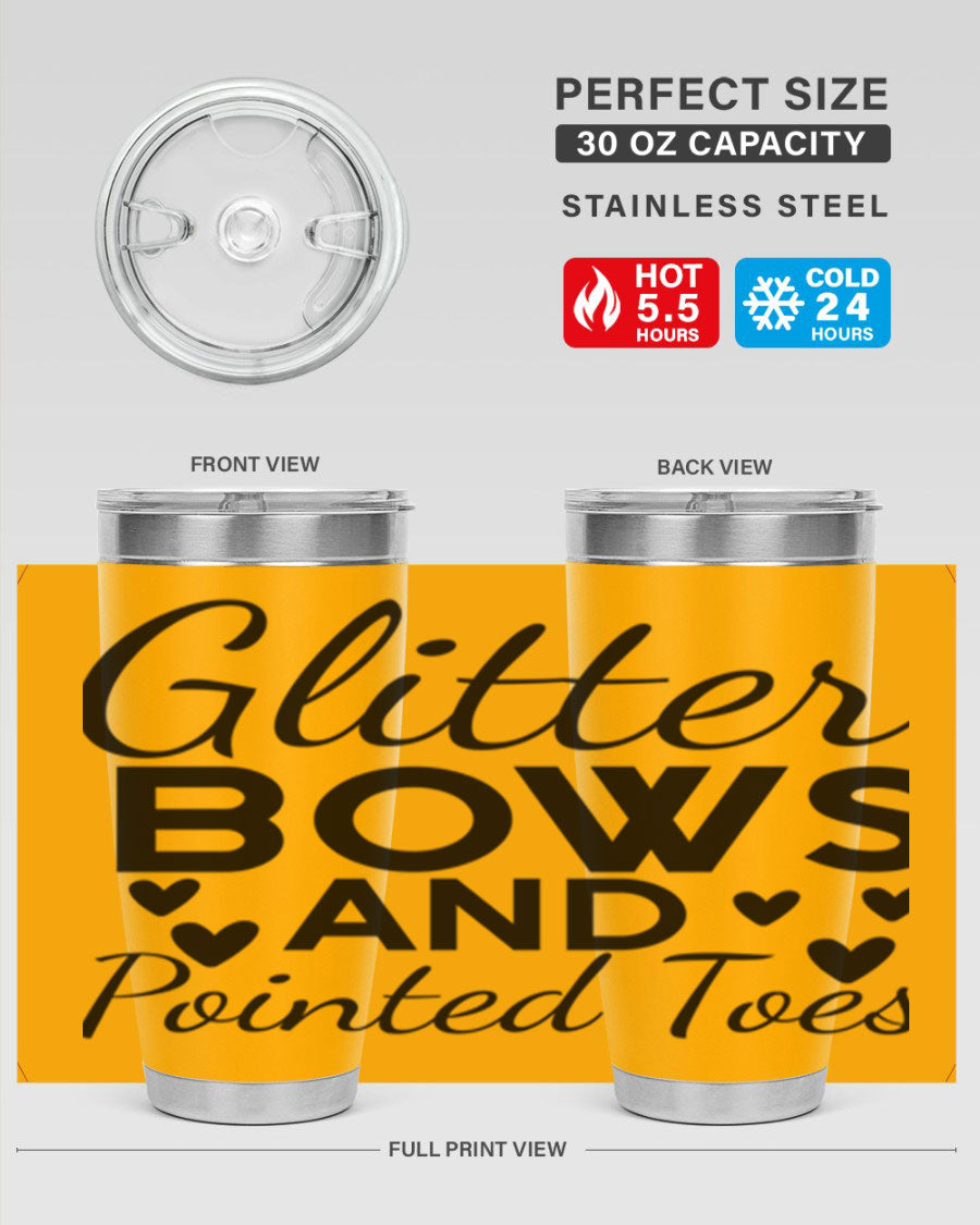 Glitter Bows and Pointed Toes 43# Tumbler showcasing a stylish design with double wall vacuum stainless steel and a vibrant print.