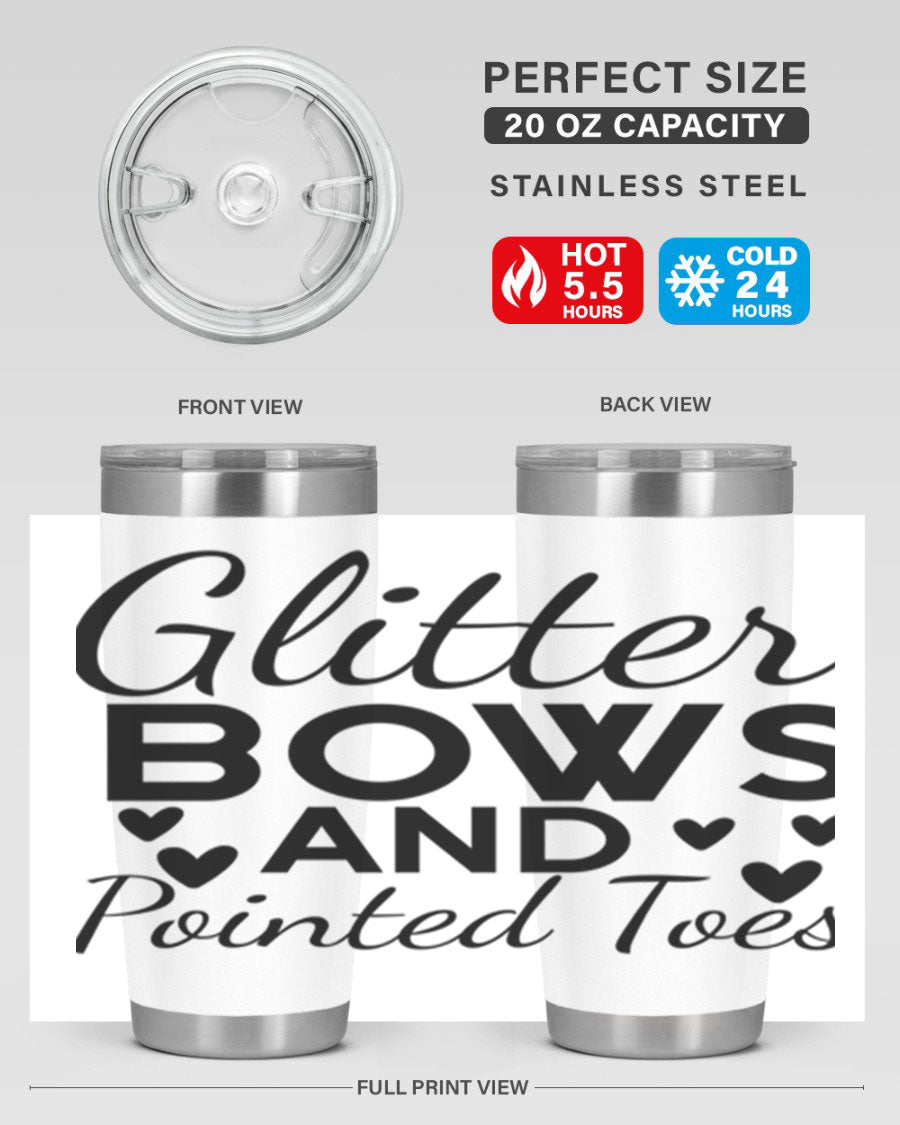 Glitter Bows and Pointed Toes 43# Tumbler showcasing a stylish design with double wall vacuum stainless steel and a vibrant print.
