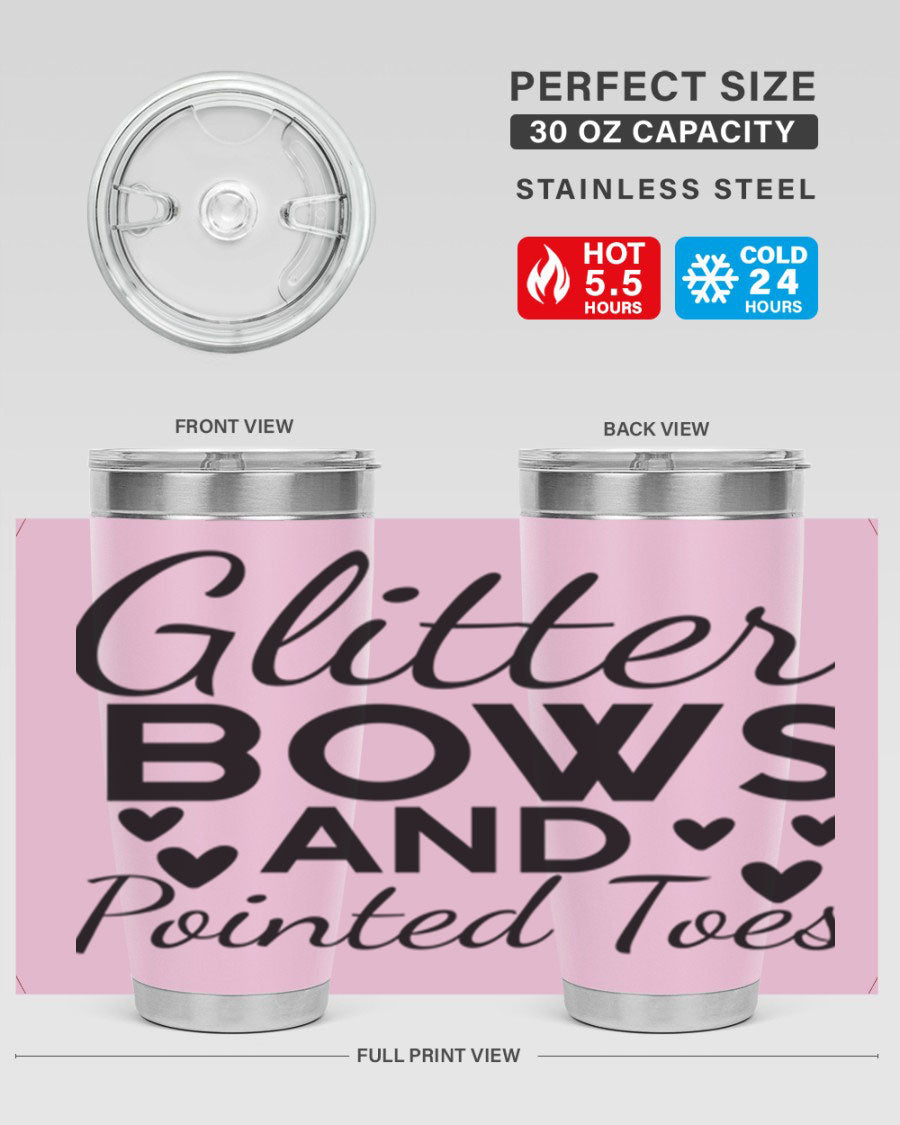 Glitter Bows and Pointed Toes 43# Tumbler showcasing a stylish design with double wall vacuum stainless steel and a vibrant print.