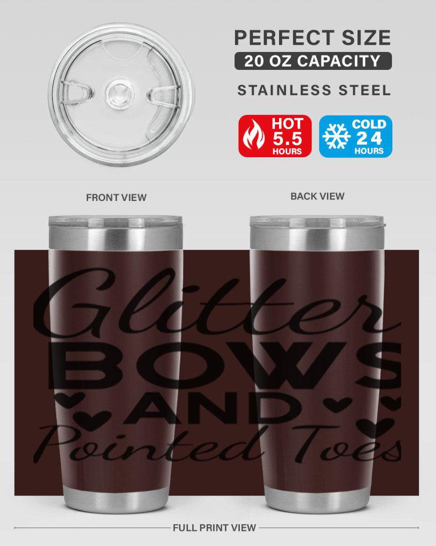 Glitter Bows and Pointed Toes 43# Tumbler showcasing a stylish design with double wall vacuum stainless steel and a vibrant print.