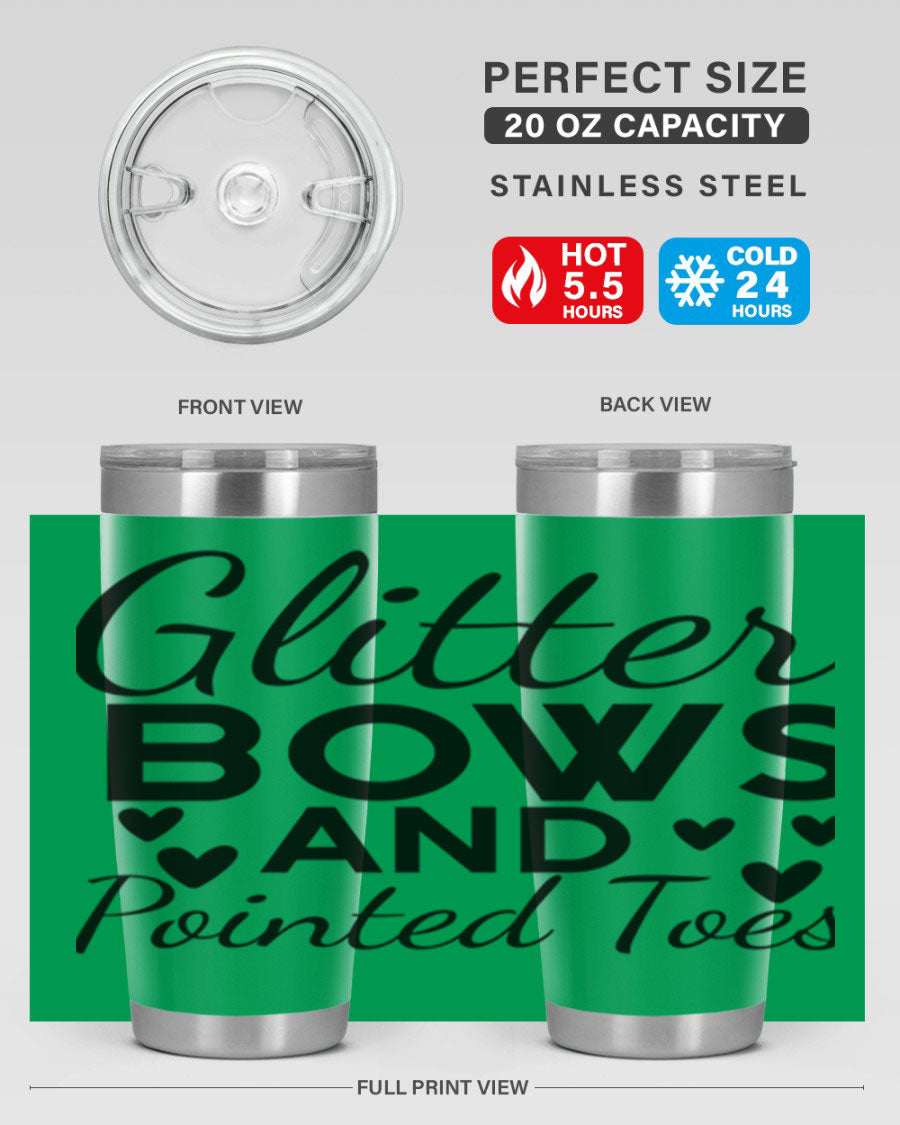Glitter Bows and Pointed Toes 43# Tumbler showcasing a stylish design with double wall vacuum stainless steel and a vibrant print.