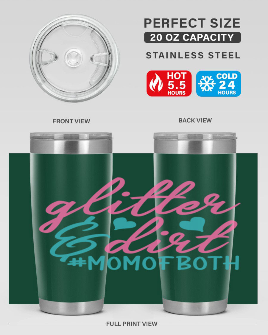 Glitter dirt momofboth 345# tumbler in vibrant colors, showcasing its double wall vacuum stainless steel design and stylish glitter finish.