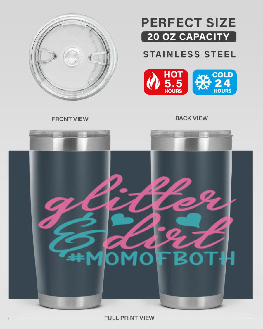 Glitter dirt momofboth 345# tumbler in vibrant colors, showcasing its double wall vacuum stainless steel design and stylish glitter finish.