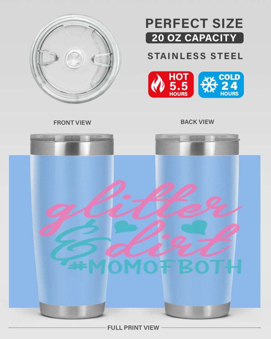 Glitter dirt momofboth 345# tumbler in vibrant colors, showcasing its double wall vacuum stainless steel design and stylish glitter finish.