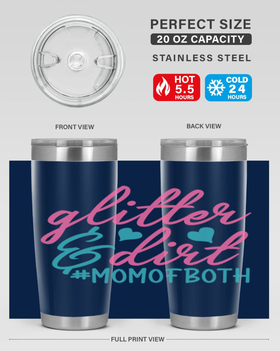 Glitter dirt momofboth 345# tumbler in vibrant colors, showcasing its double wall vacuum stainless steel design and stylish glitter finish.