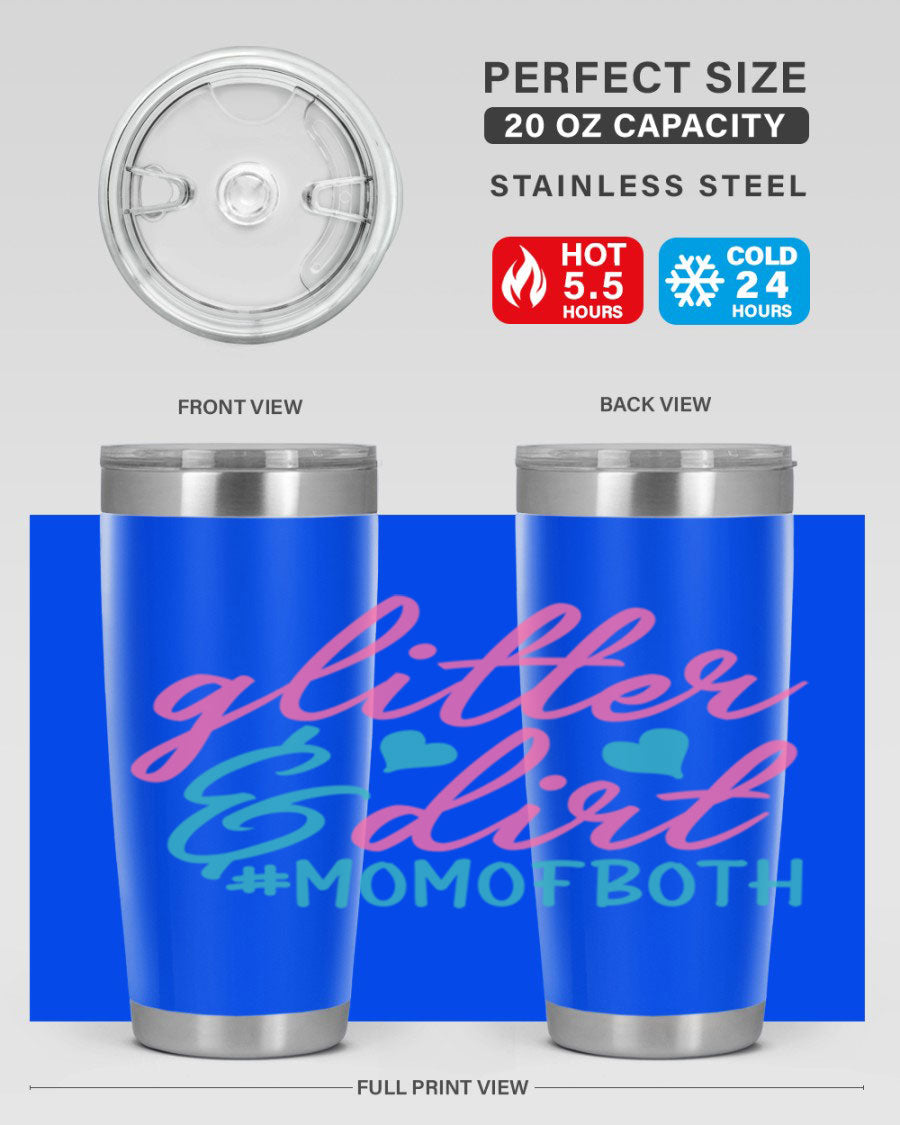 Glitter dirt momofboth 345# tumbler in vibrant colors, showcasing its double wall vacuum stainless steel design and stylish glitter finish.