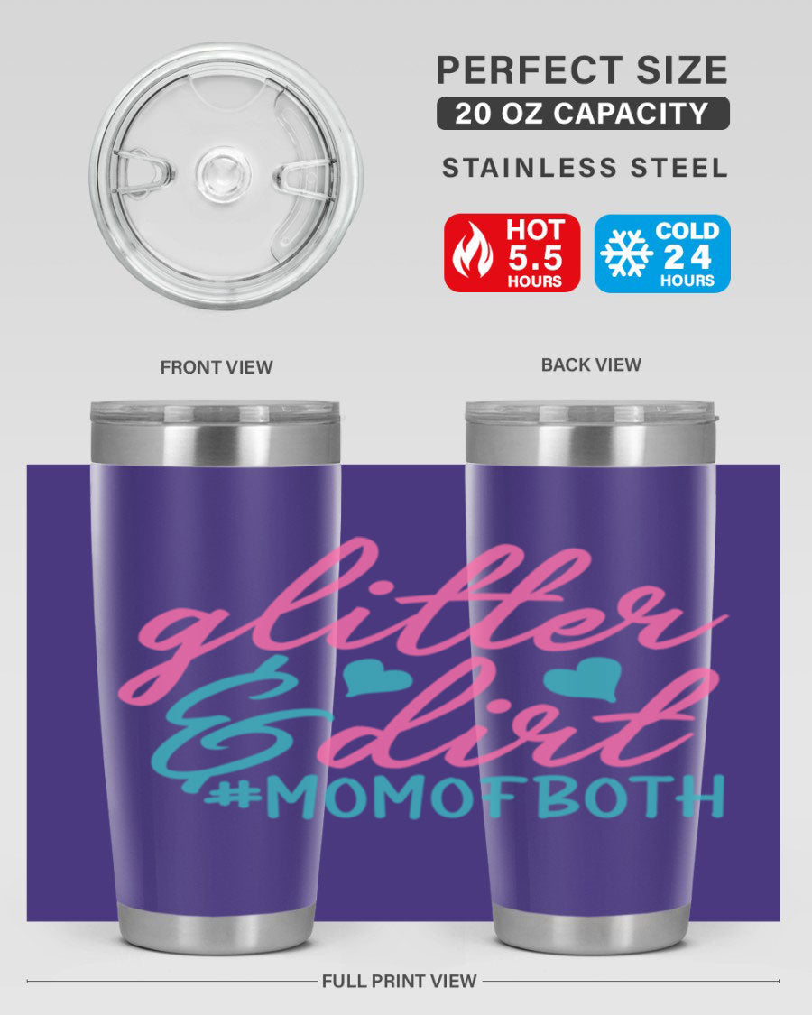 Glitter dirt momofboth 345# tumbler in vibrant colors, showcasing its double wall vacuum stainless steel design and stylish glitter finish.
