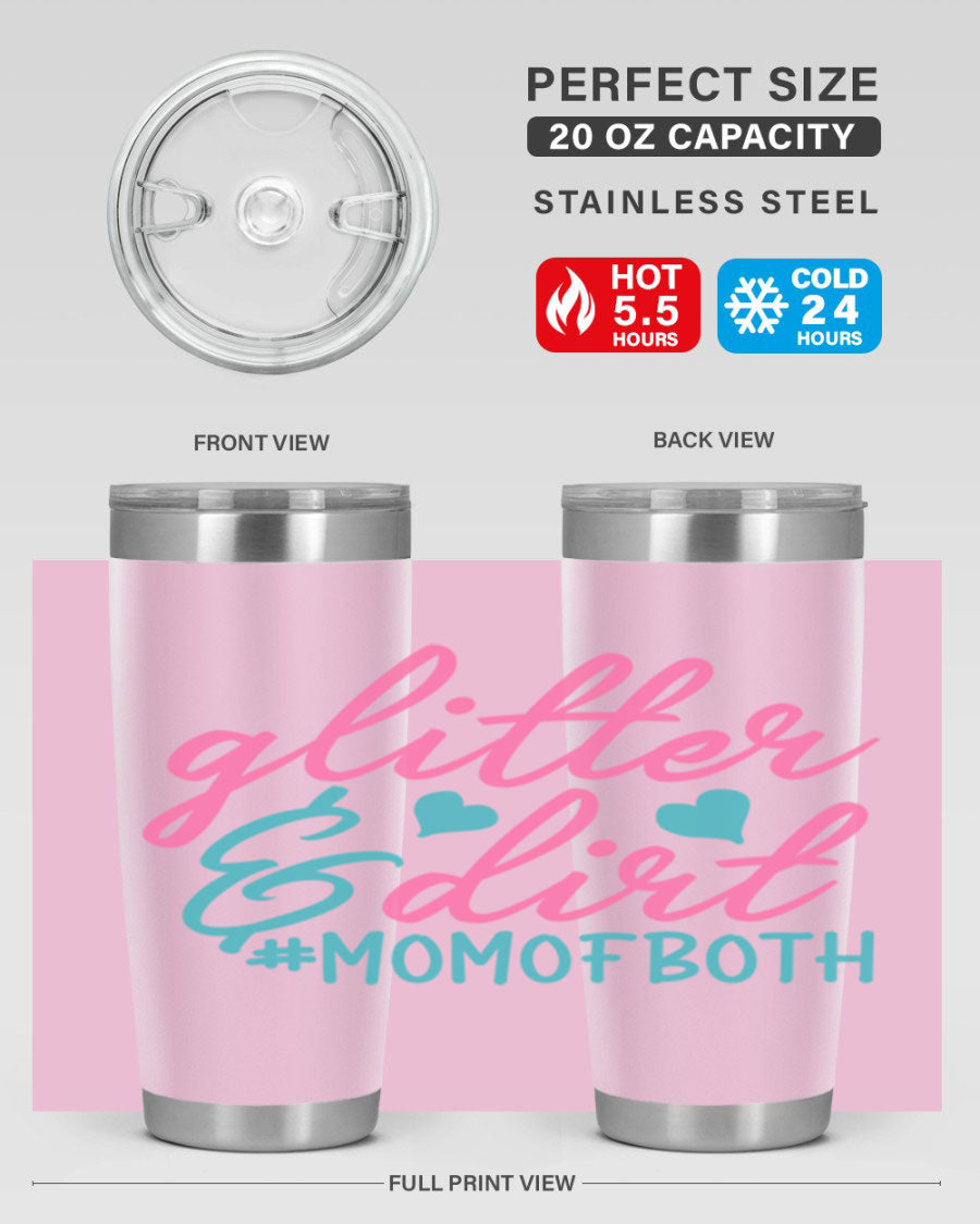 Glitter dirt momofboth 345# tumbler in vibrant colors, showcasing its double wall vacuum stainless steel design and stylish glitter finish.