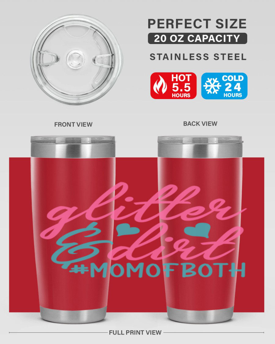 Glitter dirt momofboth 345# tumbler in vibrant colors, showcasing its double wall vacuum stainless steel design and stylish glitter finish.