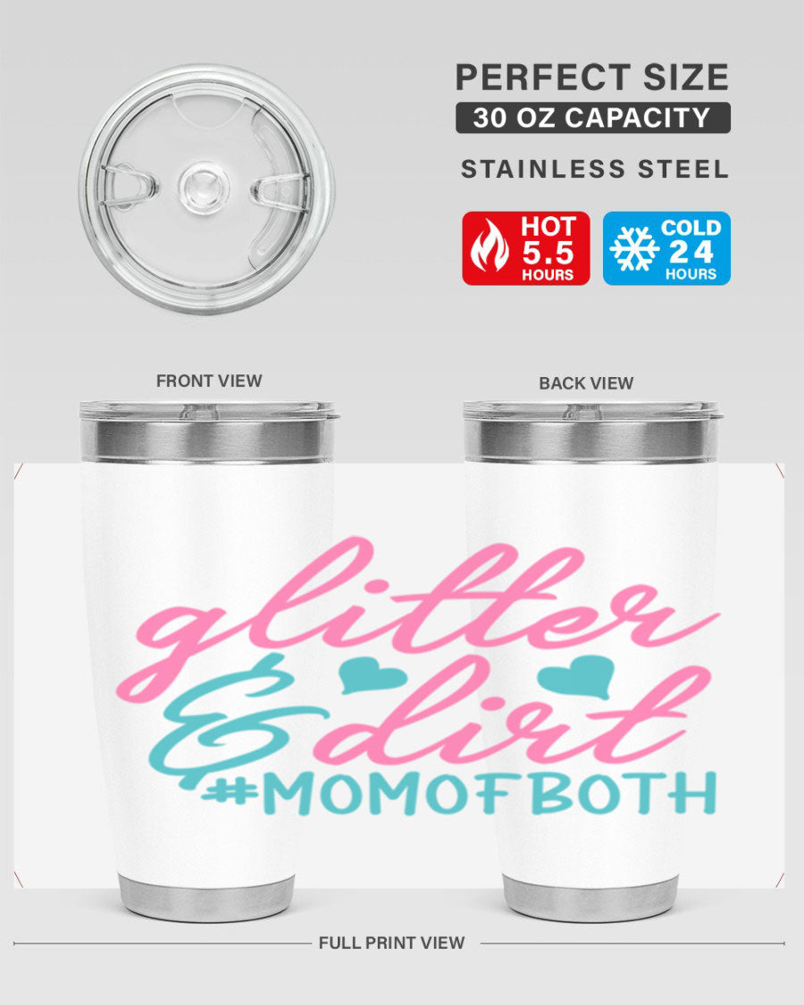 Glitter dirt momofboth 345# tumbler in vibrant colors, showcasing its double wall vacuum stainless steel design and stylish glitter finish.