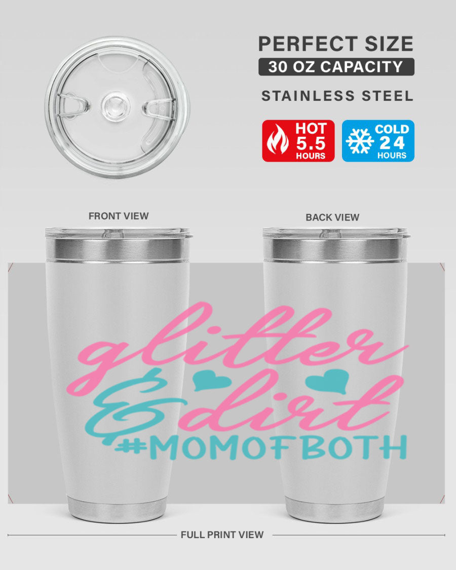 Glitter dirt momofboth 345# tumbler in vibrant colors, showcasing its double wall vacuum stainless steel design and stylish glitter finish.