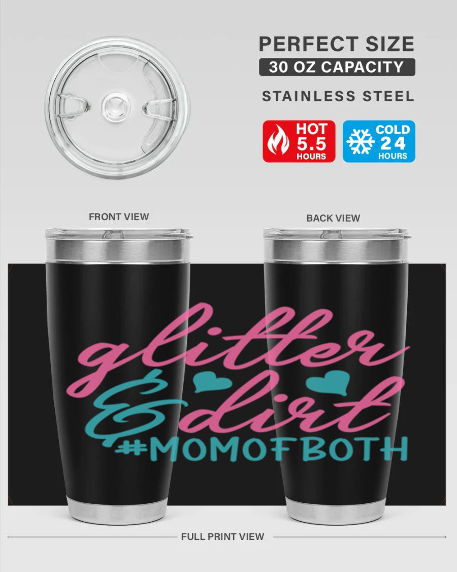 Glitter dirt momofboth 345# tumbler in vibrant colors, showcasing its double wall vacuum stainless steel design and stylish glitter finish.