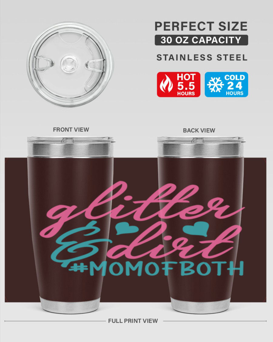 Glitter dirt momofboth 345# tumbler in vibrant colors, showcasing its double wall vacuum stainless steel design and stylish glitter finish.