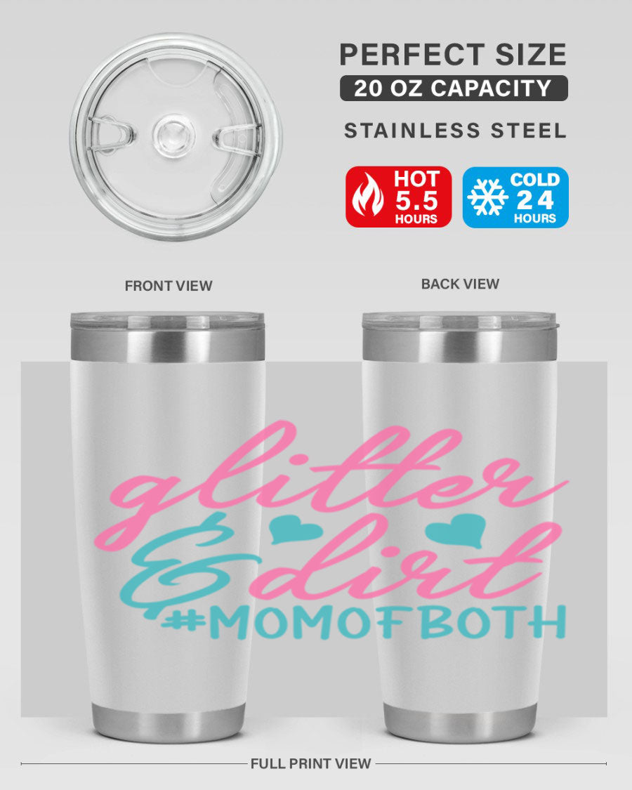 Glitter dirt momofboth 345# tumbler in vibrant colors, showcasing its double wall vacuum stainless steel design and stylish glitter finish.