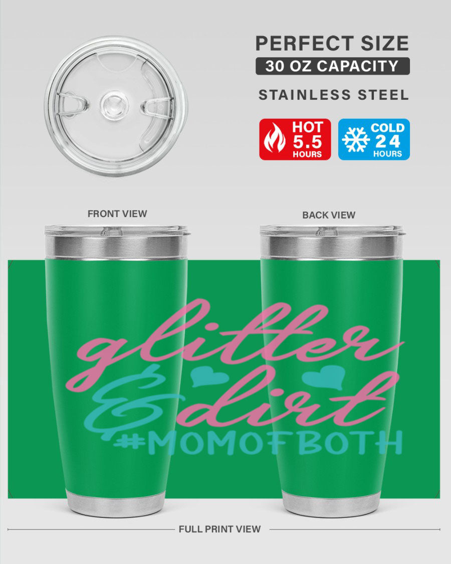 Glitter dirt momofboth 345# tumbler in vibrant colors, showcasing its double wall vacuum stainless steel design and stylish glitter finish.