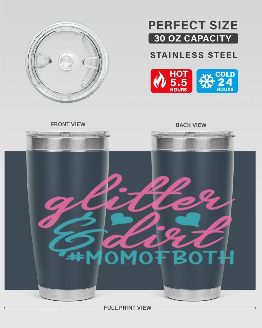 Glitter dirt momofboth 345# tumbler in vibrant colors, showcasing its double wall vacuum stainless steel design and stylish glitter finish.