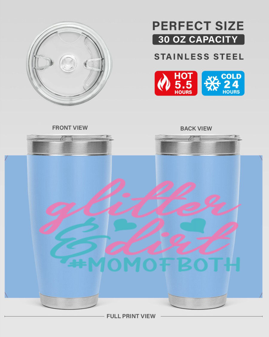 Glitter dirt momofboth 345# tumbler in vibrant colors, showcasing its double wall vacuum stainless steel design and stylish glitter finish.