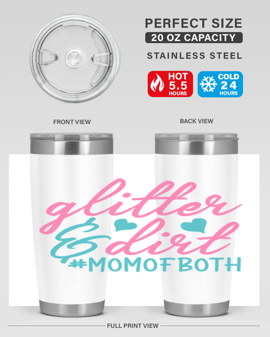 Glitter dirt momofboth 345# tumbler in vibrant colors, showcasing its double wall vacuum stainless steel design and stylish glitter finish.
