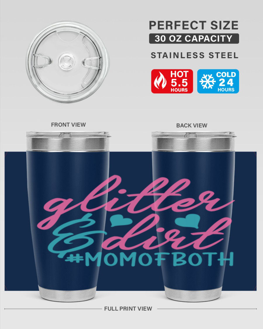 Glitter dirt momofboth 345# tumbler in vibrant colors, showcasing its double wall vacuum stainless steel design and stylish glitter finish.
