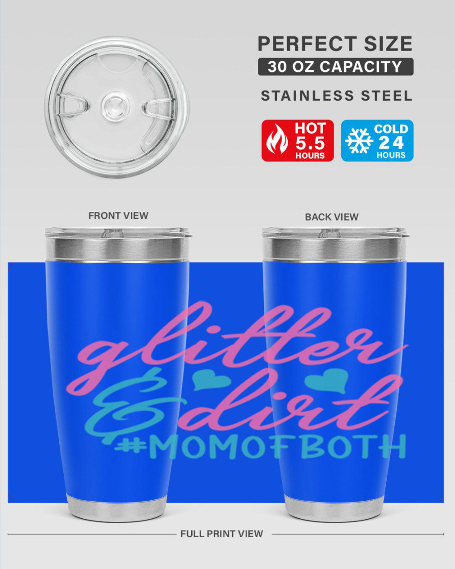 Glitter dirt momofboth 345# tumbler in vibrant colors, showcasing its double wall vacuum stainless steel design and stylish glitter finish.