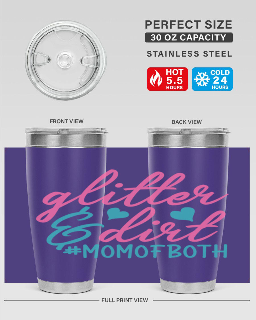 Glitter dirt momofboth 345# tumbler in vibrant colors, showcasing its double wall vacuum stainless steel design and stylish glitter finish.