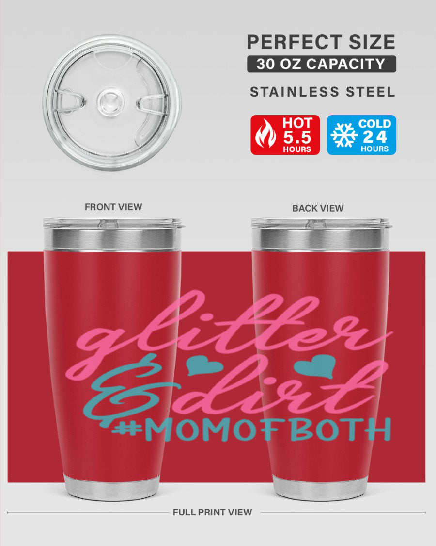 Glitter dirt momofboth 345# tumbler in vibrant colors, showcasing its double wall vacuum stainless steel design and stylish glitter finish.