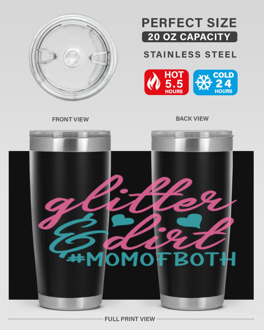 Glitter dirt momofboth 345# tumbler in vibrant colors, showcasing its double wall vacuum stainless steel design and stylish glitter finish.