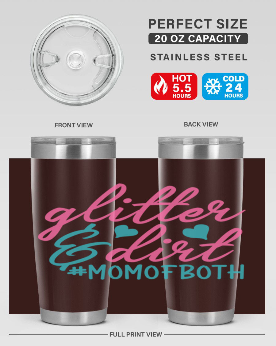 Glitter dirt momofboth 345# tumbler in vibrant colors, showcasing its double wall vacuum stainless steel design and stylish glitter finish.