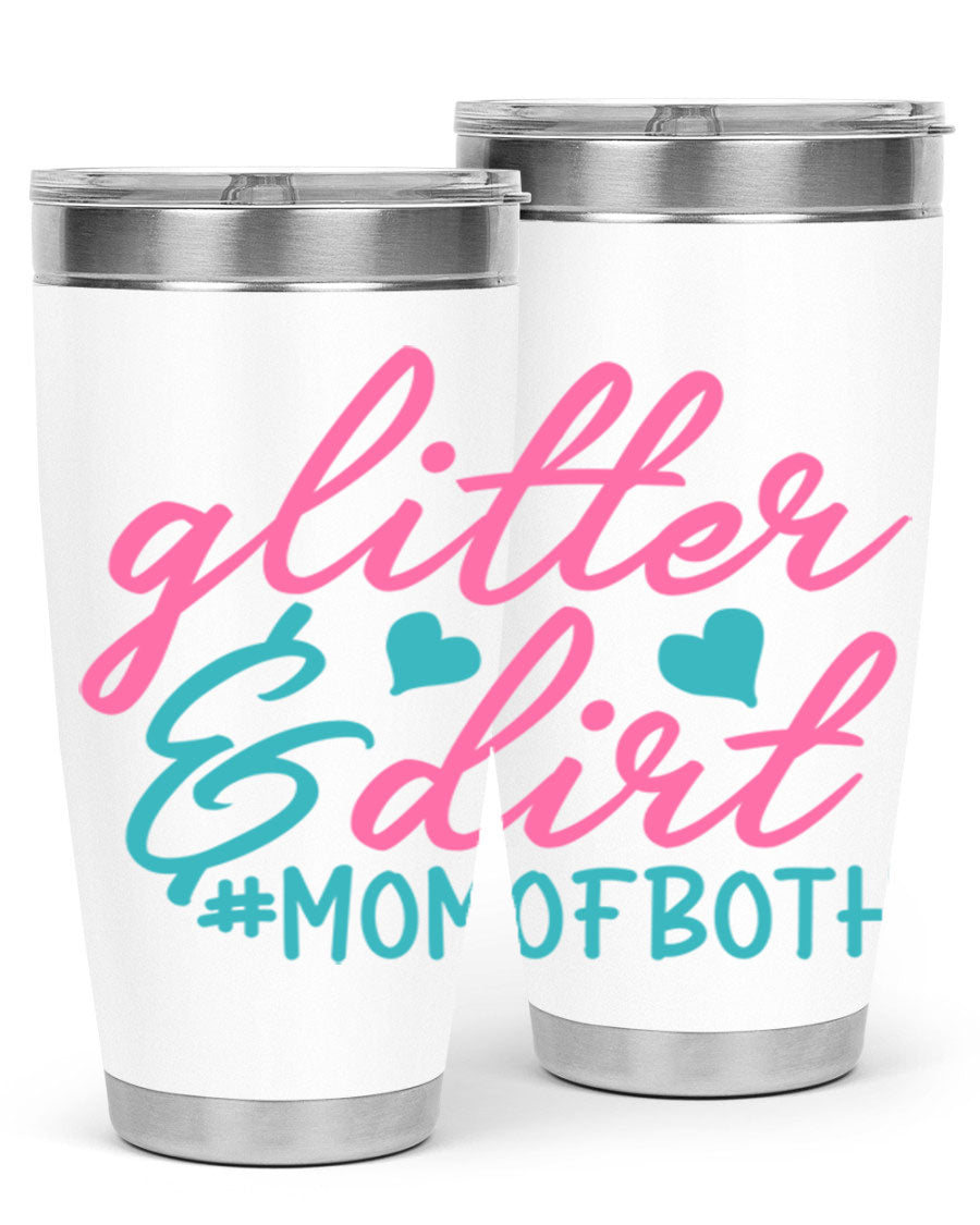 Glitter dirt momofboth 345# tumbler in vibrant colors, showcasing its double wall vacuum stainless steel design and stylish glitter finish.