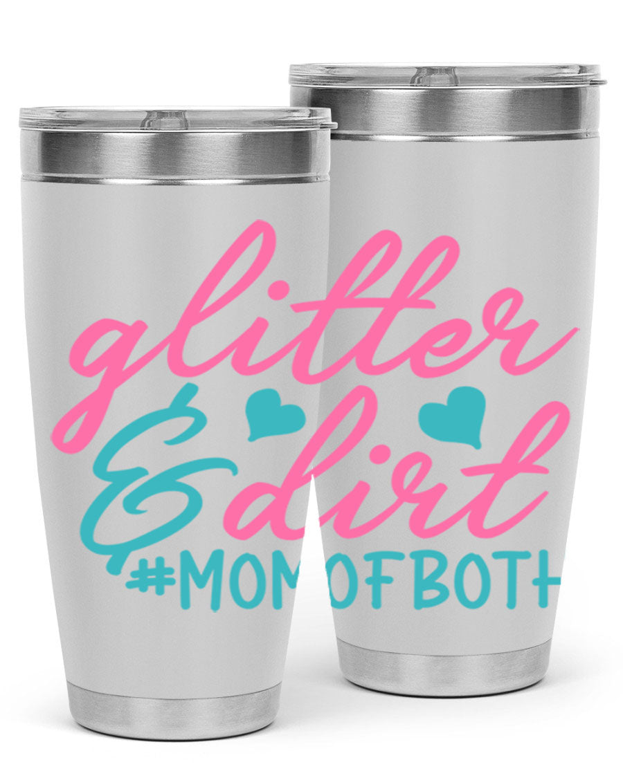 Glitter dirt momofboth 345# tumbler in vibrant colors, showcasing its double wall vacuum stainless steel design and stylish glitter finish.